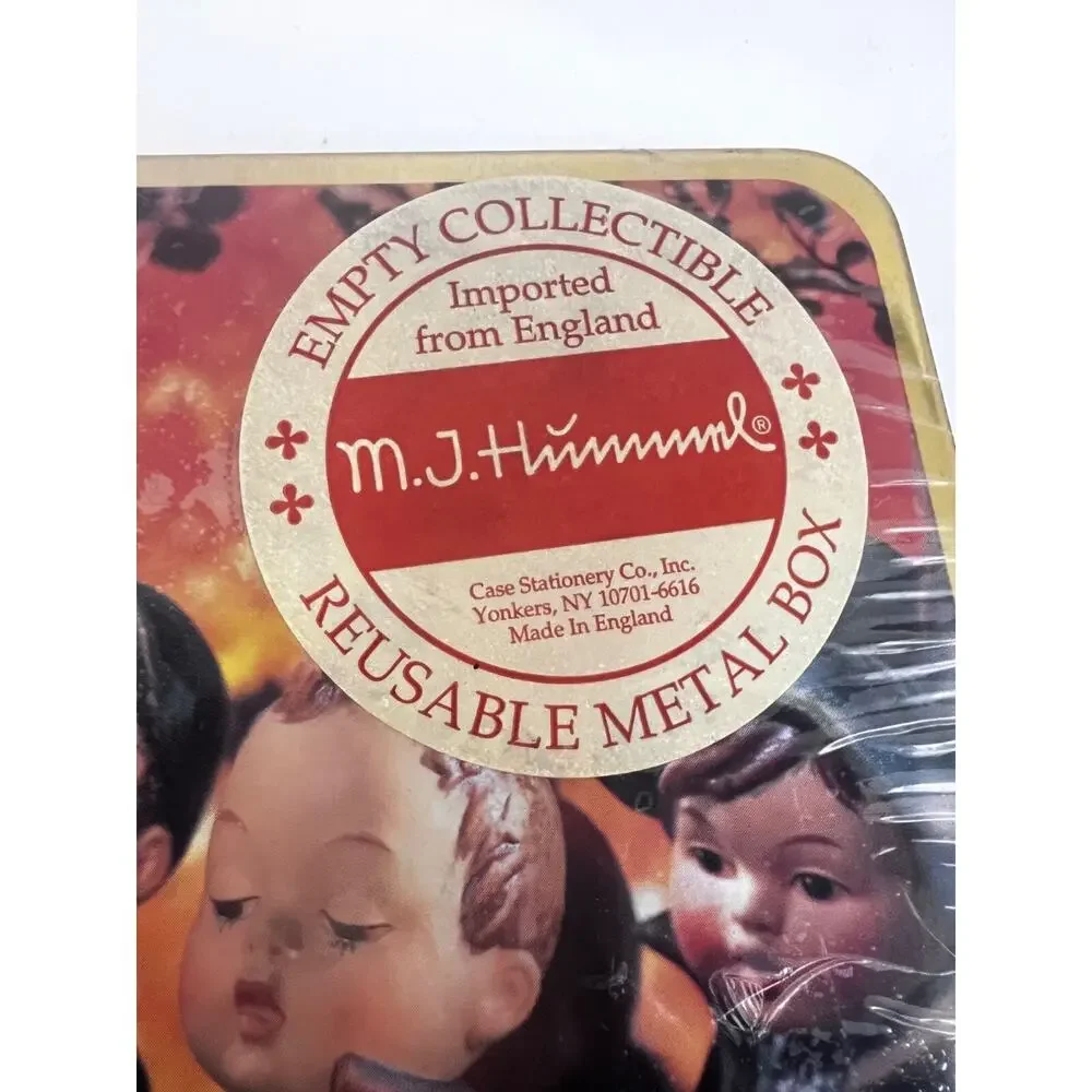 M J Hummel Vintage 1993 Fabric Stationery Folded Notes Reusable Tin Box New USA